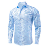 Hi-Tie Jacquard Paisley Men's Dress Shirts Long Sleeve Lapel Suit Shirt Casual Formal Blouse 10 Colors Wedding Party MartLion   
