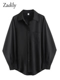 Minimalist Full Sleeve Black Women Basic Shirt Button Up Loose Blouses Spring Long Tops MartLion   