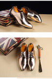 Men's Party Shoes British Pointed-toe Shiny Leather Lace-Up Dress Office Wedding Oxfords Flats Mart Lion   