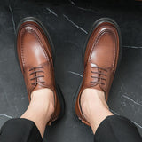 Split Leather Shoes Men's Dress Shoes Thick Sole Big Oxfords British Lace Up Formal Footwear Mart Lion   