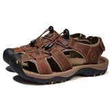 Flat Sandals Men's Shoes Summer Handmade Genuine Leather Outdoor Sports Baotou Casual Beach Mart Lion Dark Brown 38 