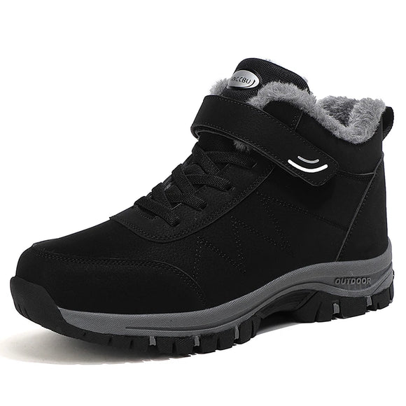 Winter Women Men's Boots Waterproof Leather Sneakers Ankle Boots Outdoor Not Slip Plush Warm Snow Hiking MartLion Black 35 