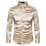 Summer White Silk Satin Shirts Men's Short Sleeve Slim Fit Party Wedding Tuxedo Shirt Casual Button Down MartLion A35 khaki US size S 