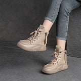 Boots Female Casual Natural Leather Women Winter Plush Flats Leisure Shoes MartLion   