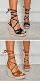 Liyke Lace-Up Summer Wedges Sandals Women Peep Toe Straw Rope Weav Thick Bottom Platform High Heels Ladies Dress Shoes Mart Lion   