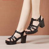 8cm Genuine Leather Shoes Gladiator Sandals Summer Women Block High Heels Platform Office MartLion   