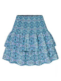 Women's Slim Fit Pleated Ruffle Edge Floral Printed Waist Mini Short Skirts Holiday Beach Party MartLion Peacock Blue XL 