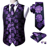 Rose Red Men's Wedding Suit Vest Blue Floral Jacquard Folral Silk Waistcoat Vests Handkerchief Tie Vest Suit Set Barry Wang Design Mart Lion BM-2087 L 