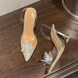 Shoes Women Crystal Flower PVC Summer Strange Transparent High Heels Mules Sandals Pumps MartLion   
