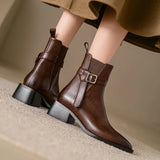 Autumn Genuine Leather Women Boots Pointed Toe Boots Winter Ankle Short Chelsea Leather Shoes MartLion   