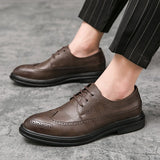 Brogue Men's Dress Shoes Plaid Split Leather Oxfords Elegant Sapato Social Masculino Mart Lion   