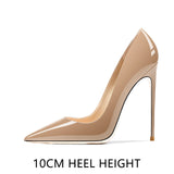 Pointed Shallow Mouth Patent Leather Stiletto Heels Women's Single Shoes MartLion Nude 10CM 35 CHINA