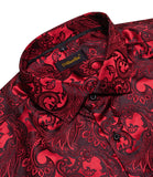 Red Silk Men's shirts Long Sleeve Luxury Social Dress Shirt Blouse Designer Night Bar Prom Wedding Party Clothing MartLion   