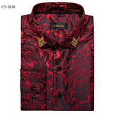 camisa masculina Black Men's Long Sleeves Floral Shirt with Collar Pin Turn-Down Collar Slim Blouse Party Four Season MartLion   