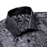 Hi-Tie Men's Silk Shirts Jacquard Paisley Floral Long Sleeve Lapel Shirt Blouse Outerwear Wedding Office Breathable MartLion CY-1001 S 
