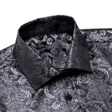 Hi-Tie Men's Silk Shirts Jacquard Paisley Floral Long Sleeve Lapel Shirt Blouse Outerwear Wedding Office Breathable MartLion