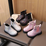 Autumn Spring Children Short Boots Girls Crystal Chelsea Boots Little Princess Bling Bling Baby Shoes Kids Leather MartLion   