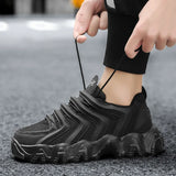 Vulcanized Sneaker Men's Casual Shoes Lightweight Walking Elastic Chunky Sneaker Outdoor Luxury Tenis MartLion black 36 