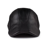  Genuine Goatskin Leather Men's Berets Cap Hat Real Leather Adult Striped Black Hats MartLion - Mart Lion