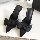 Big Butterfly-knot Women High Heel Slippers Sandals Shallow Pointed Toe Mules Stripper High Heel Pumps Ladies Shoes MartLion Black 43 