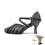 High-grade Latin Dance Shoes for Women Diamond Summer Jazz Modern Indoor Soft Bottom High Heels Girl Sandals MartLion Black heel 5.5cm 44 
