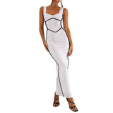Dress Women's Solid Color Sleeveless Adjustable Straps Strapless Long Frocks MartLion   