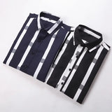 Men Long Sleeve Stripe Shirts  Korean Clothing Streetwear Lapel Male Business Casual Cotton Social Tops MartLion   