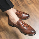 Brogue Dress Shoes Men's Formal Soft Split Leather Slip On Loafers Flat Work Footwear Mart Lion   