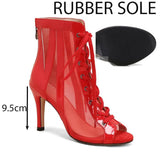 Fish Mouth Strap Jazz Boots Stiletto Heel Hollow Mesh Low Tube Sandals Latin Dancing Shoes Party Ballroom Performances MartLion - Mart Lion