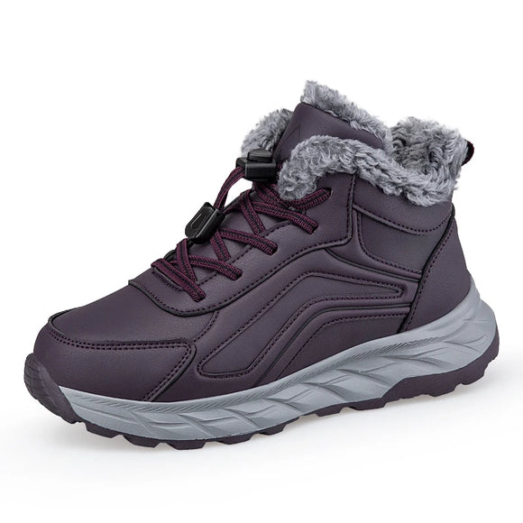 Anti-slip Leather Casual Shoes Warm Padded Ankle Boots Unisex Sports Footwear Waterproof Men's Cotton MartLion PURPLE 36 