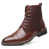 Designer Casual Boots for Men Solid Color Lace Winter Ankle Boots Male Designer Leather Shoes Male MartLion brown 39