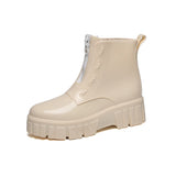 Women Outer Wear Rain Boots Cute Waterproof Shoes Short Middle Slip Women Rain Solid Thick Sole Rubber MartLion Beige 36 