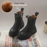 Autumn Winter Girls Short Boots Little Princess Forest Green Chimney Boys British Style Baby Cotton Shoes MartLion black single style 23 