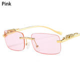 In Trend Rimless Rectangle Sunglasses Women Luxury Designer Cut Edge Shades Golden Leopard Frame Eyewear MartLion pink  