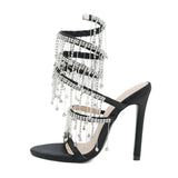 Runway style Bling Crystal Tassels Snake Coiled Women Sandals Stiletto High heels Summer Party Prom Shoes MartLion   