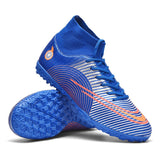 Turf Soccer Shoes Studded Boots Outdoor Football Men's Non Slip High Ankle Training Sneakers Tf Fg Mart Lion Blue sd Eur 35 