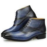 Genuine Leather Shoes Men's Boots Blue and Black Basic Lace Up Factory MartLion Blue 39 