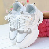 Women Running Shoes Breathable Walking Mesh Lace Up Platform Sneakers White Vulcanized MartLion   