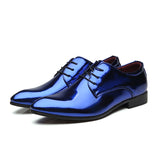 Men's Party Shoes British Pointed-toe Shiny Leather Lace-Up Dress Office Wedding Oxfords Flats Mart Lion   