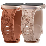 2 Packs Floral Engraved Band for Apple Watch 41/40/38 Dandelion Flower Pattern Silicone Strap for iWatch 8/7/6/5/4/3/SE MartLion Brown Walnut 38mm 40mm 41mm 