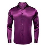 Lilac Mauve Lavender Purple Silk Men's Shirts Luxury Lapel Long Sleeve Dress Shirt Jacquard Blouse Wedding Prom MartLion CY-1505 S 