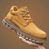 Winter Plush High Top Men's Black Boots Lace-Up Round Toe Leisure All-match Men's Casual Leather Shoes Non-slip Rubber MartLion