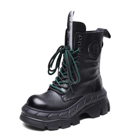 Women Cow Leather Moccasins Ankle Boots British Wedge Ethnic Motorcycle Platform Shoes MartLion