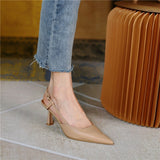 Women Slingback Pumps Vintage Pointed Toe Summer Chic Work Stilettos Brown Lady 6cm High Heels Pumps Shoes Heels Mart Lion   