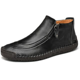 Men's Leather Boots Outdoor Casual Motorcycle Soft Classic Punk Slip-on Ankle Designer Sneakers MartLion Black 38 