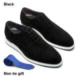 Classic Men's Cow Suede Leather Oxford Shoes Lace-up Office Work Casual Sneakers Autumn Winter Flats MartLion Black EUR 42 
