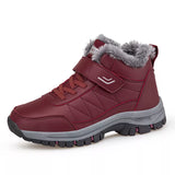 Winter Women Men's Boots Plush Leather Waterproof Sneakers Climbing Hunting Unisex Lace-up Outdoor Warm Hiking MartLion 9706-Red 35 