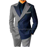 Blue and Striped Men's Suits For Wedding Slim Fit Peak Lapel Blazers Pants 2 Piece Formal Causal Groom Wear Homme MartLion gray XS (EU44 or US34) 