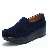 Autumn Shoes Platform Shoes Cow Suede Leather Flats Thick Sole Women's Loafers Moccasins MartLion Blue 35 