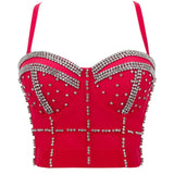Women Bra Rhinestone Corset Party Clothes Lady Push Up Bra Woman Tops Clothing Gothic Shaper Vintage Bra Underwear MartLion 6-red XL 